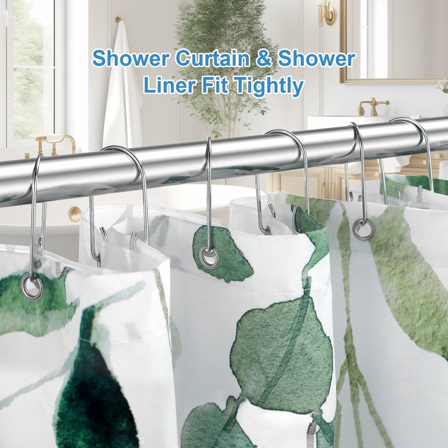 TENOVEL Stainless Steel Double Shower Curtain Hooks Rings 24 Pack Rust Proof