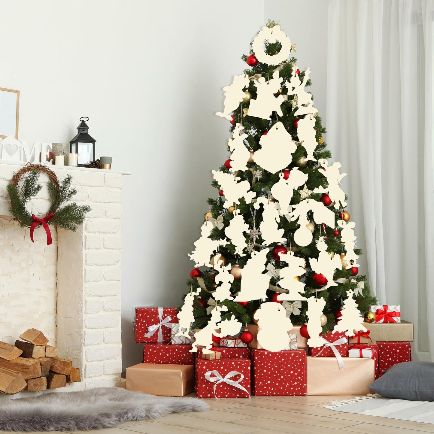 Christmas Green Monster Paper Card Ornaments Set of 24 Xmas Decorations