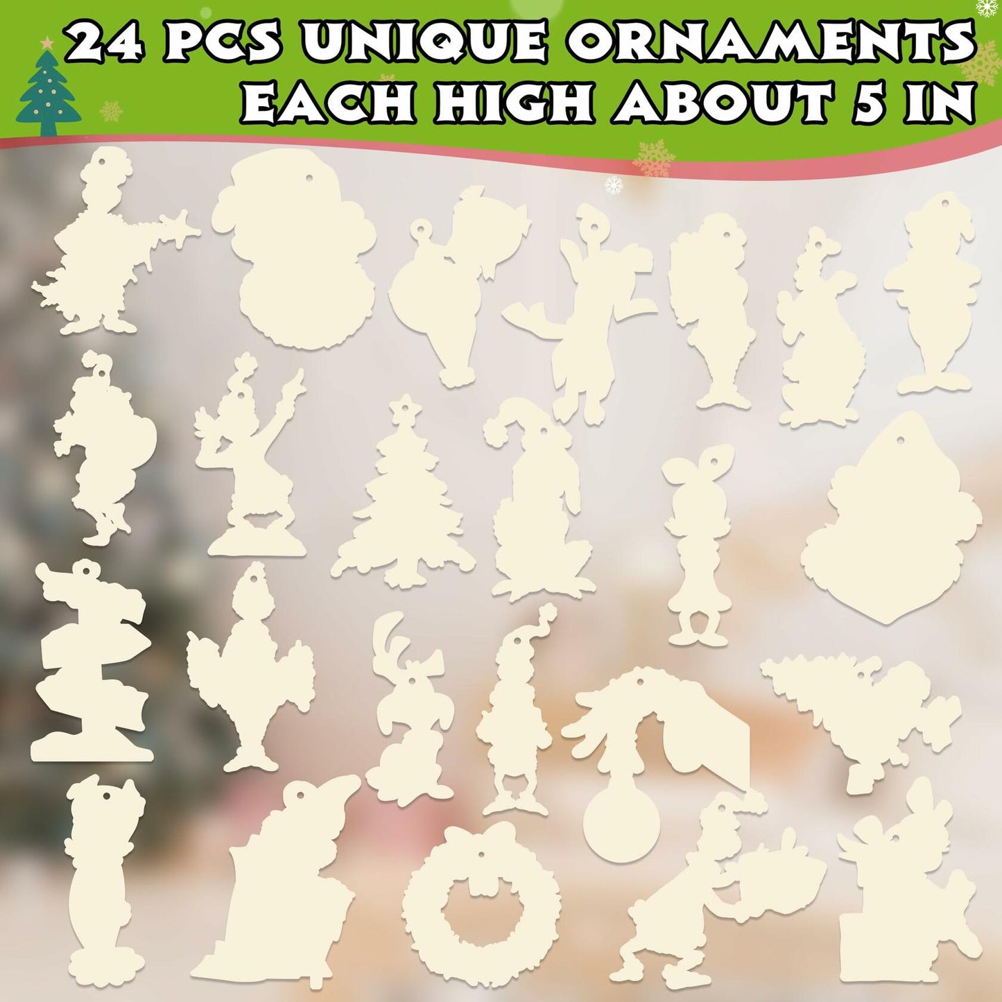 Christmas Green Monster Paper Card Ornaments Set of 24 Xmas Decorations