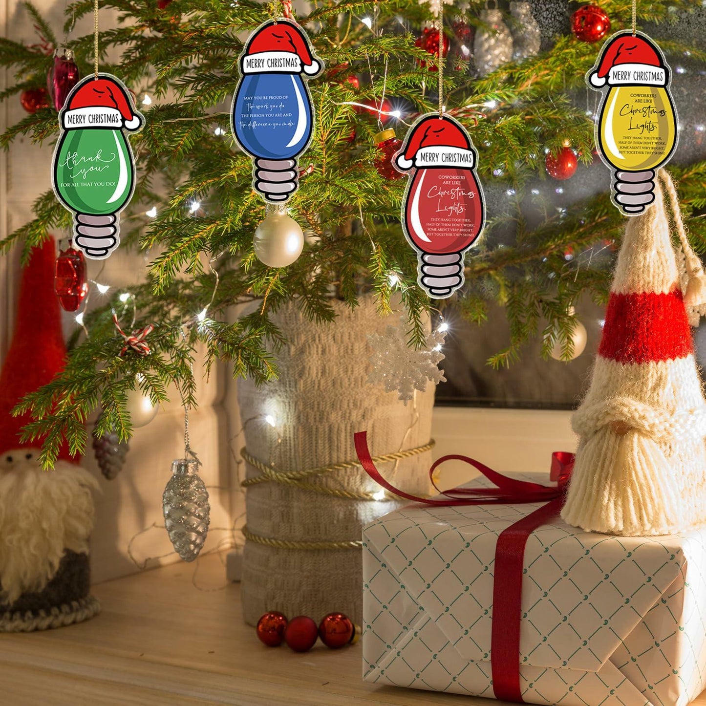 Syhood 24 Pcs Christmas Light Bulb Ornaments Xmas Tree Hanging Decor