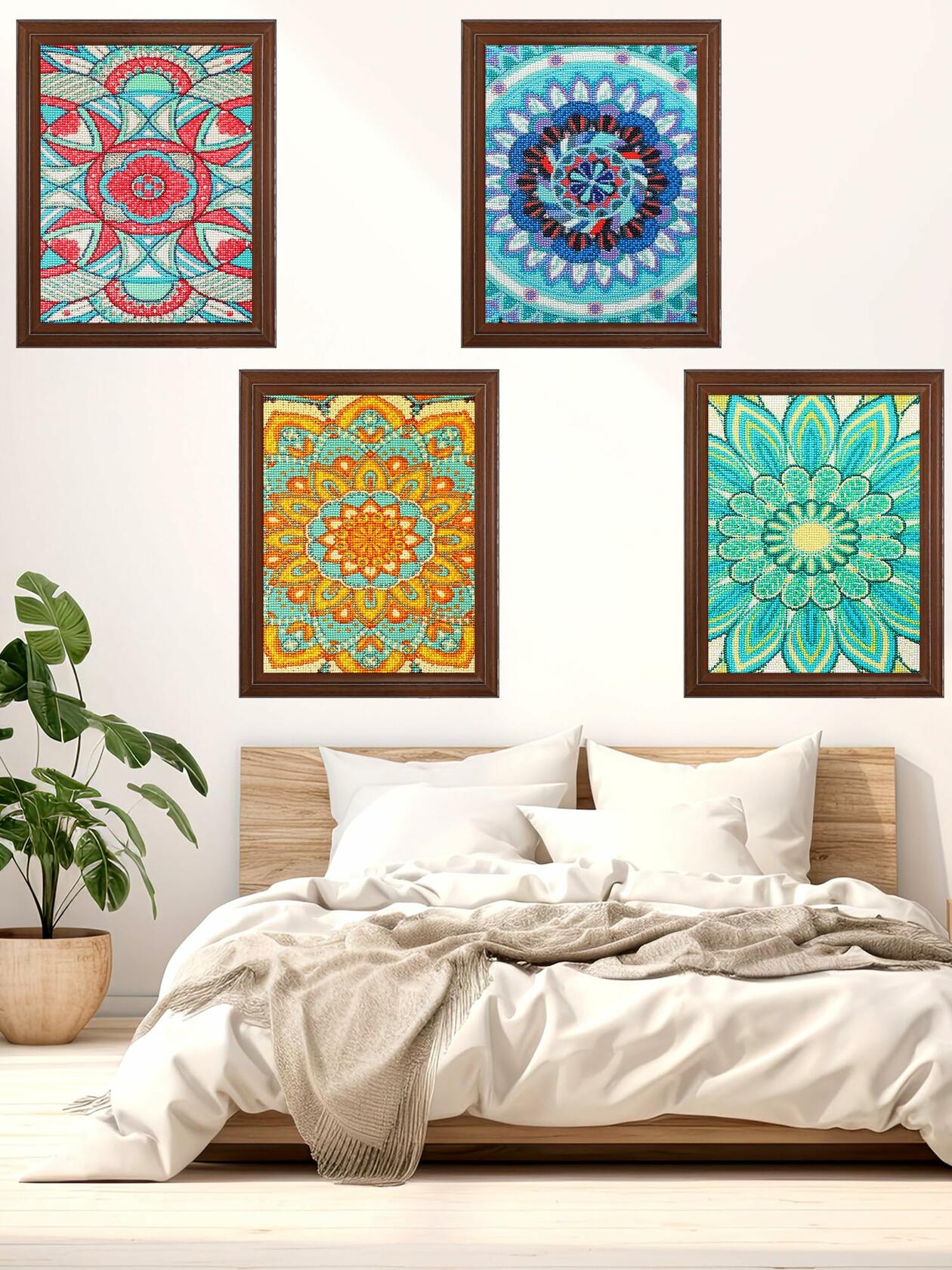Tioncy 4 Pcs Diamond Painting Kits 11.8x15.8in Mandala Flower Wall Art