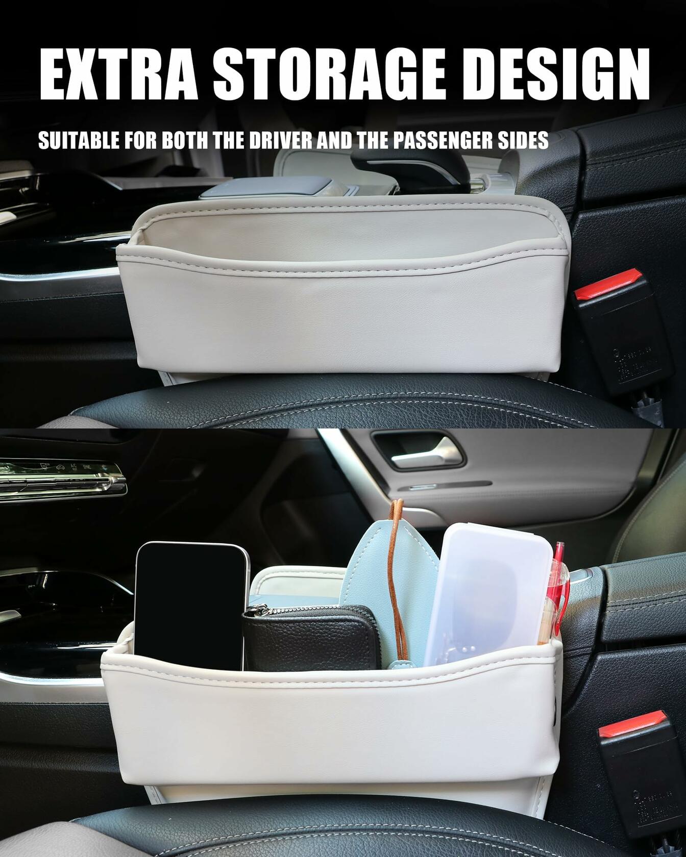 DewyLeaf Car Seat Gap Filler Organizer Leather Front Seat Storage Grey 2 Pack