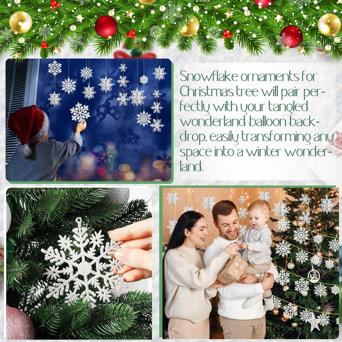 Fullhawl 3D Snowflake Christmas Ornaments Set 12 Pcs Silver Decoration