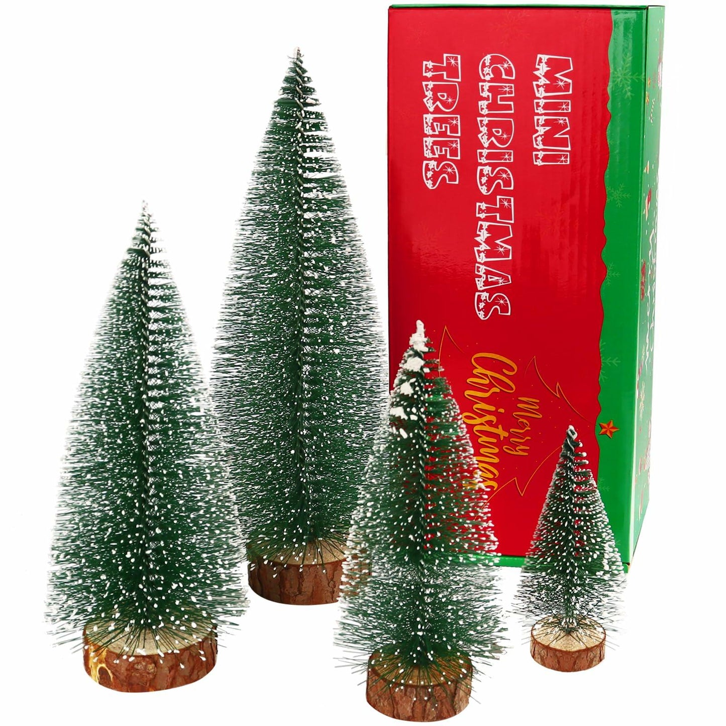 Bottle Brush Trees Mini Green Flocked Sisal Christmas Decor Tabletop