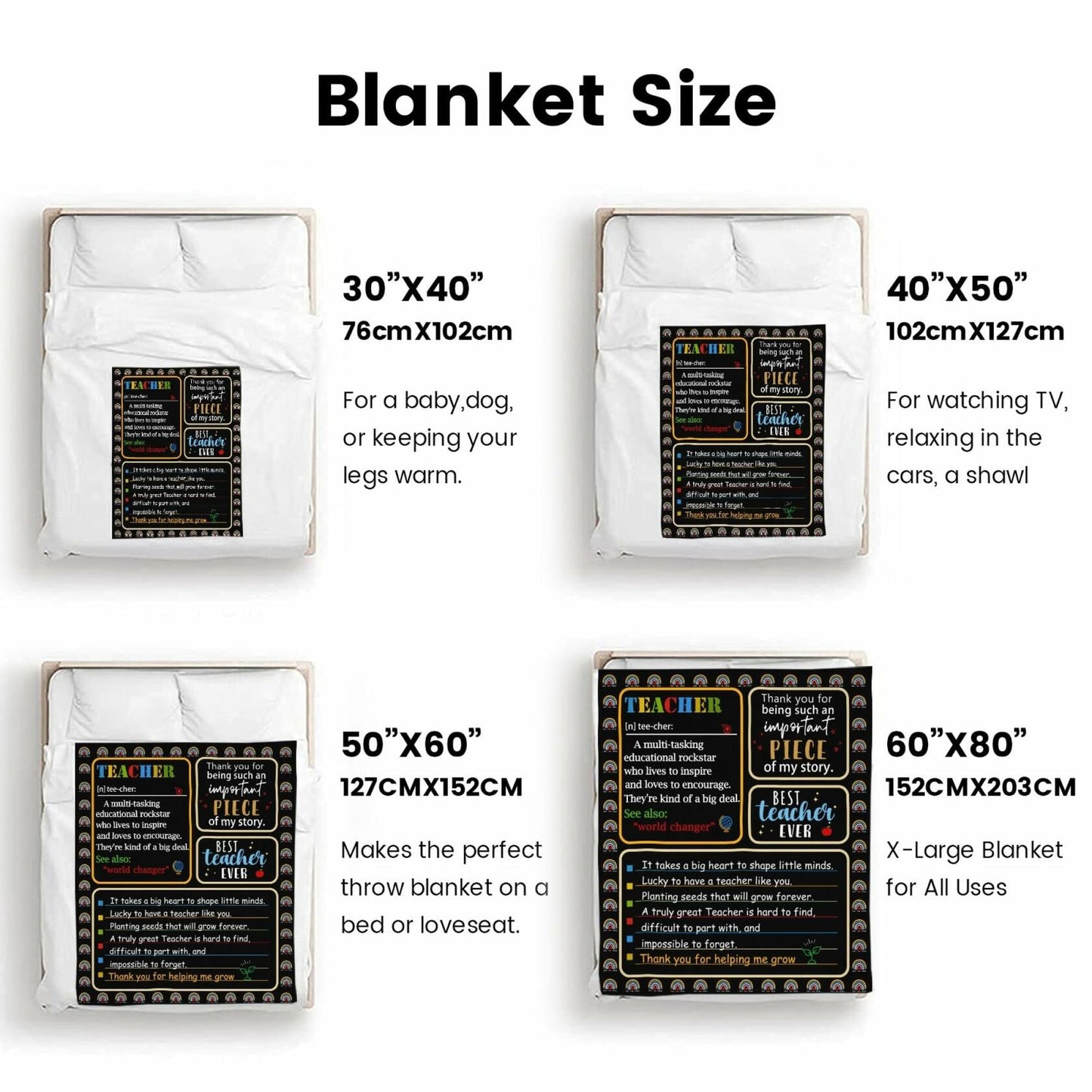 GEIFIN Flannel, Throw Blanket, Teacher Gifts, 60x80 inches, Black, Letter Print