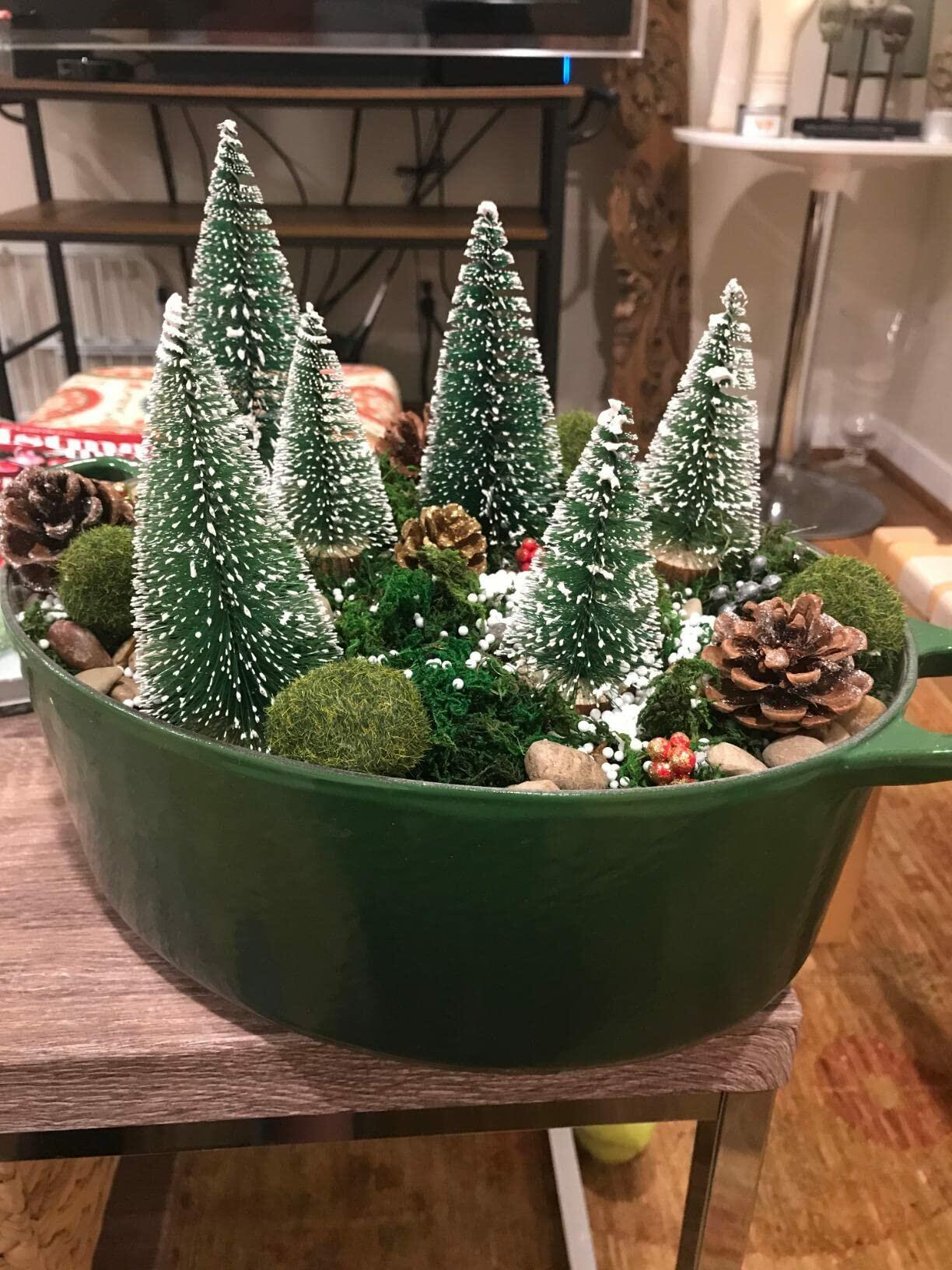 Bottle Brush Trees Mini Green Flocked Sisal Christmas Decor Tabletop