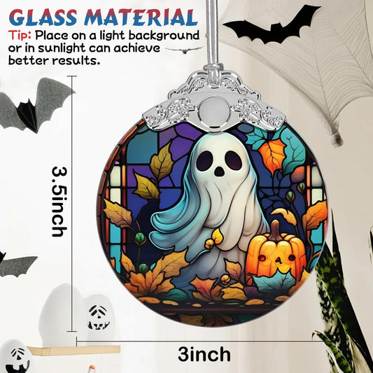 Christmas Ornament Stained Glass Ghost with Pumpkin Holiday Decoration