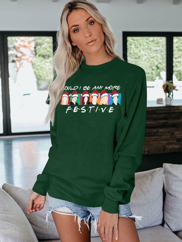 FASHGL Christmas Friends Sweatshirt Women Green Long Sleeve XX Large