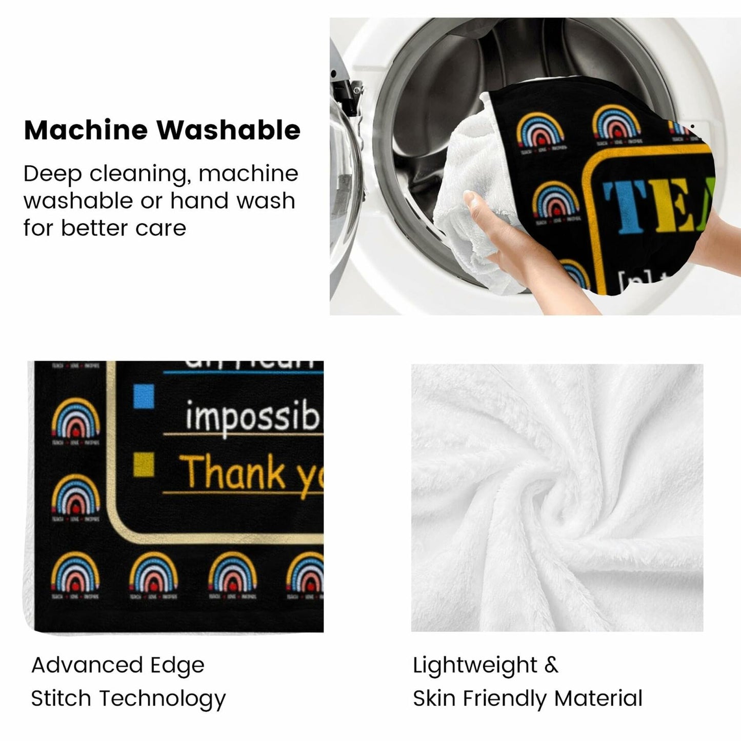 GEIFIN Flannel, Throw Blanket, Teacher Gifts, 60x80 inches, Black, Letter Print