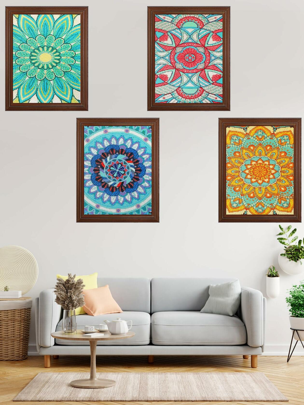 Tioncy 4 Pcs Diamond Painting Kits 11.8x15.8in Mandala Flower Wall Art