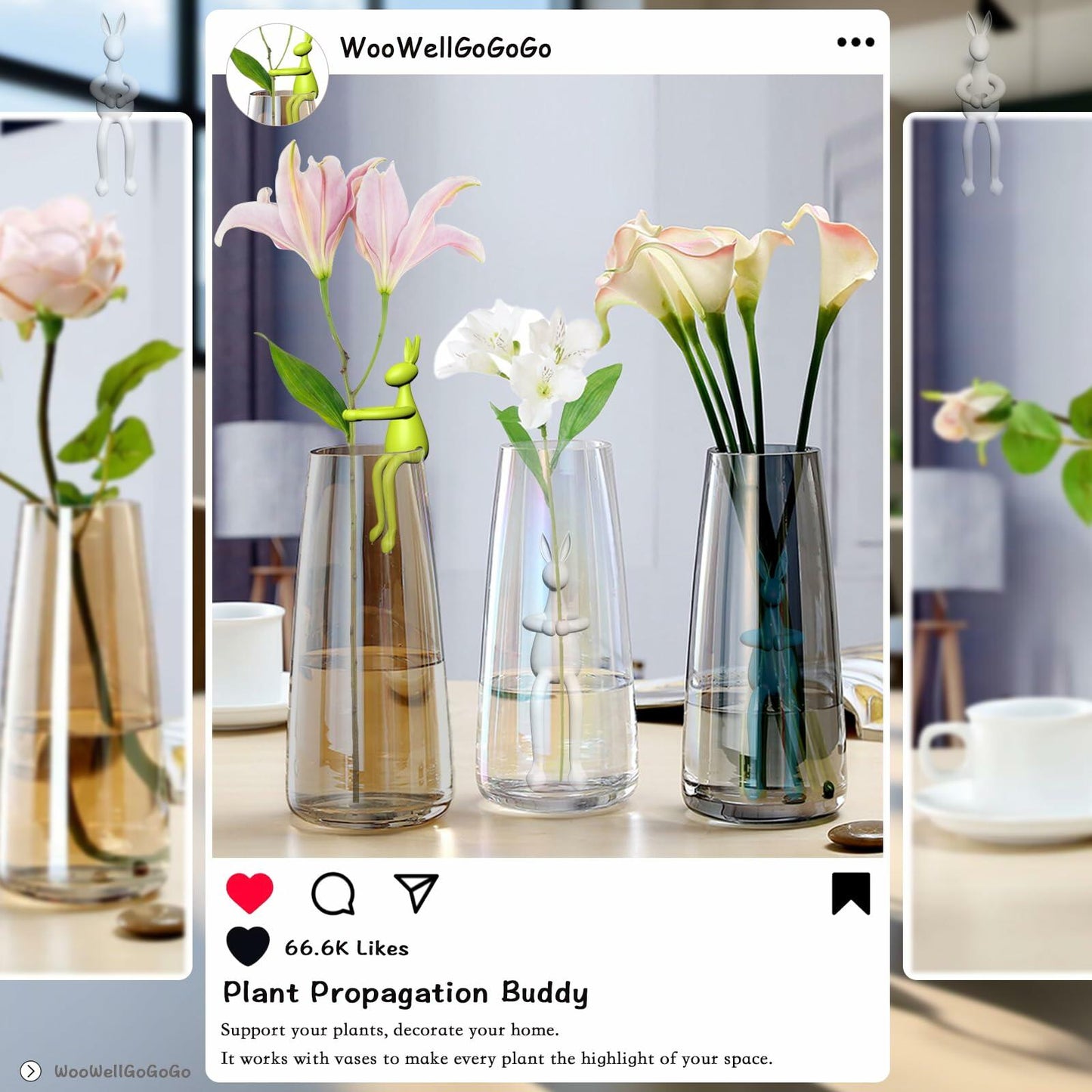 Naiqi Rabbit-Shaped Plant Supports 3 pcs Indoor Garden Propagation