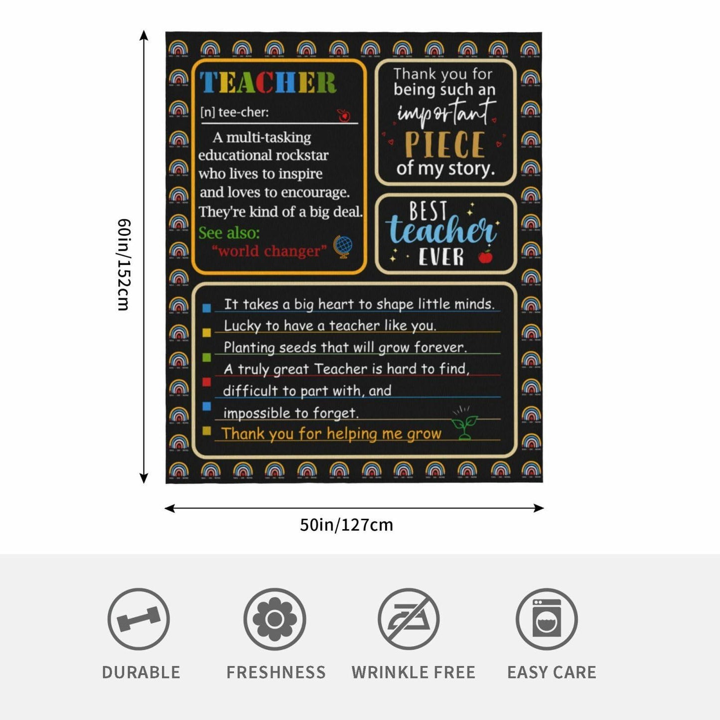GEIFIN Flannel, Throw Blanket, Teacher Gifts, 60x80 inches, Black, Letter Print