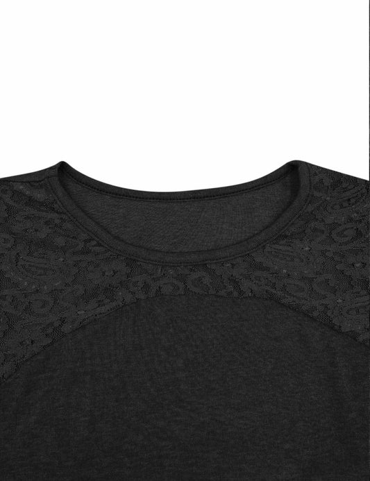 Uincloset Women's Long Sleeve Lace Crochet Tunic Blouse Black Size Small