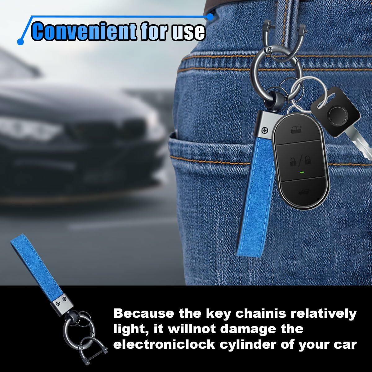KITUREK Leather Car Fob Keychain 360° Rotatable Anti-lost D Ring Coffee