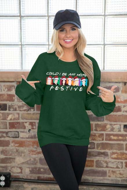 FASHGL Christmas Friends Sweatshirt Women Green Long Sleeve XX Large
