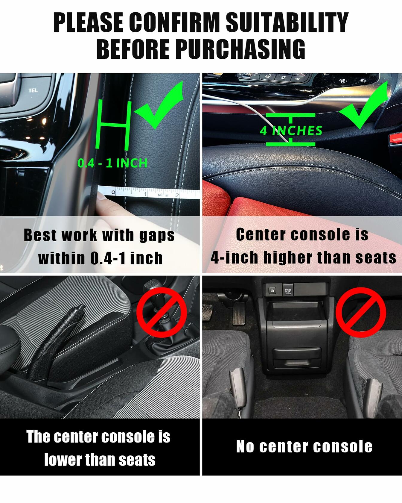 DewyLeaf Car Seat Gap Filler Organizer Leather Front Seat Storage Grey 2 Pack