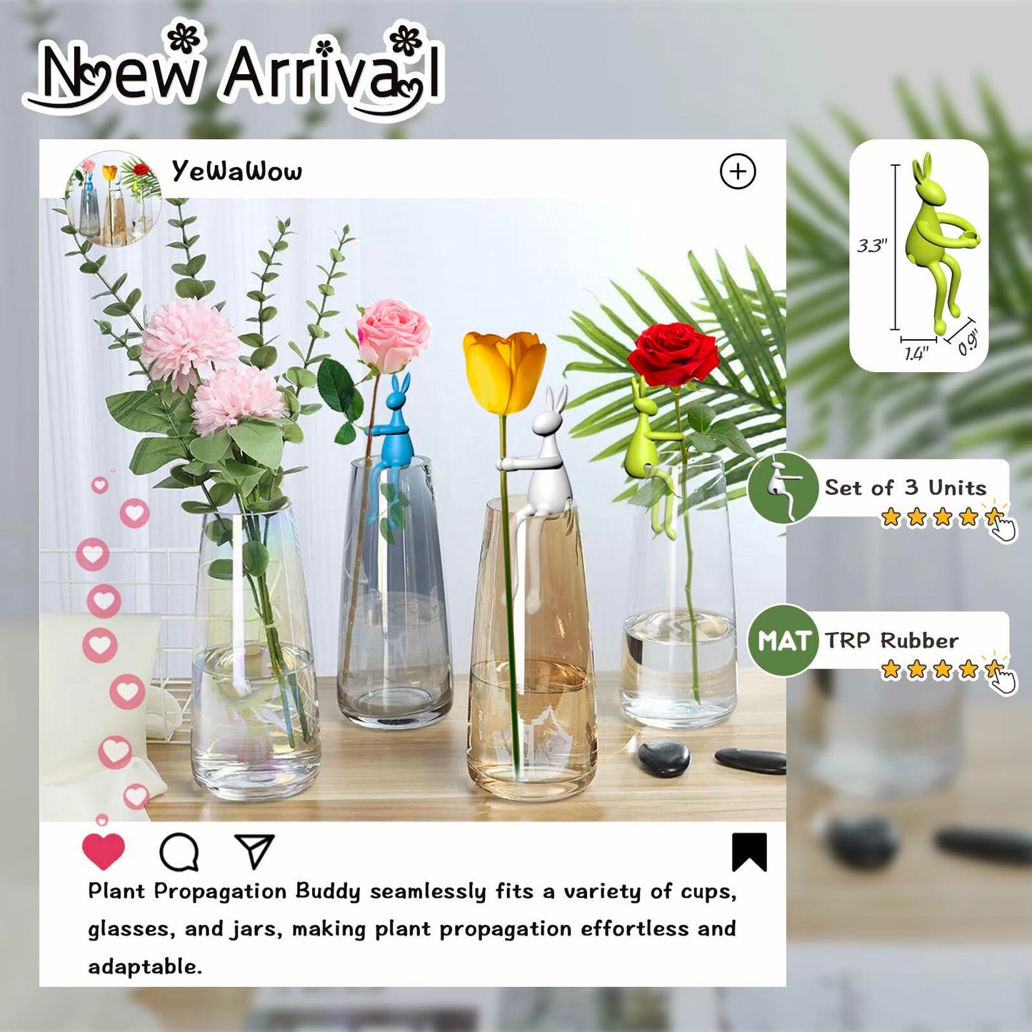 Naiqi Rabbit-Shaped Plant Supports 3 pcs Indoor Garden Propagation