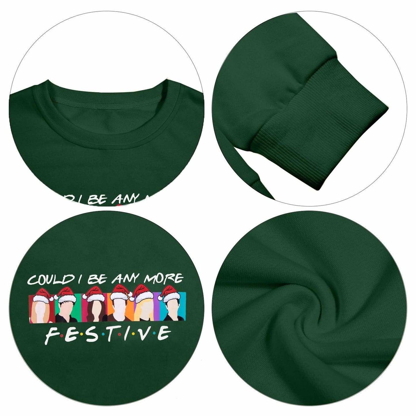 FASHGL Christmas Friends Sweatshirt Women Green Long Sleeve XX Large