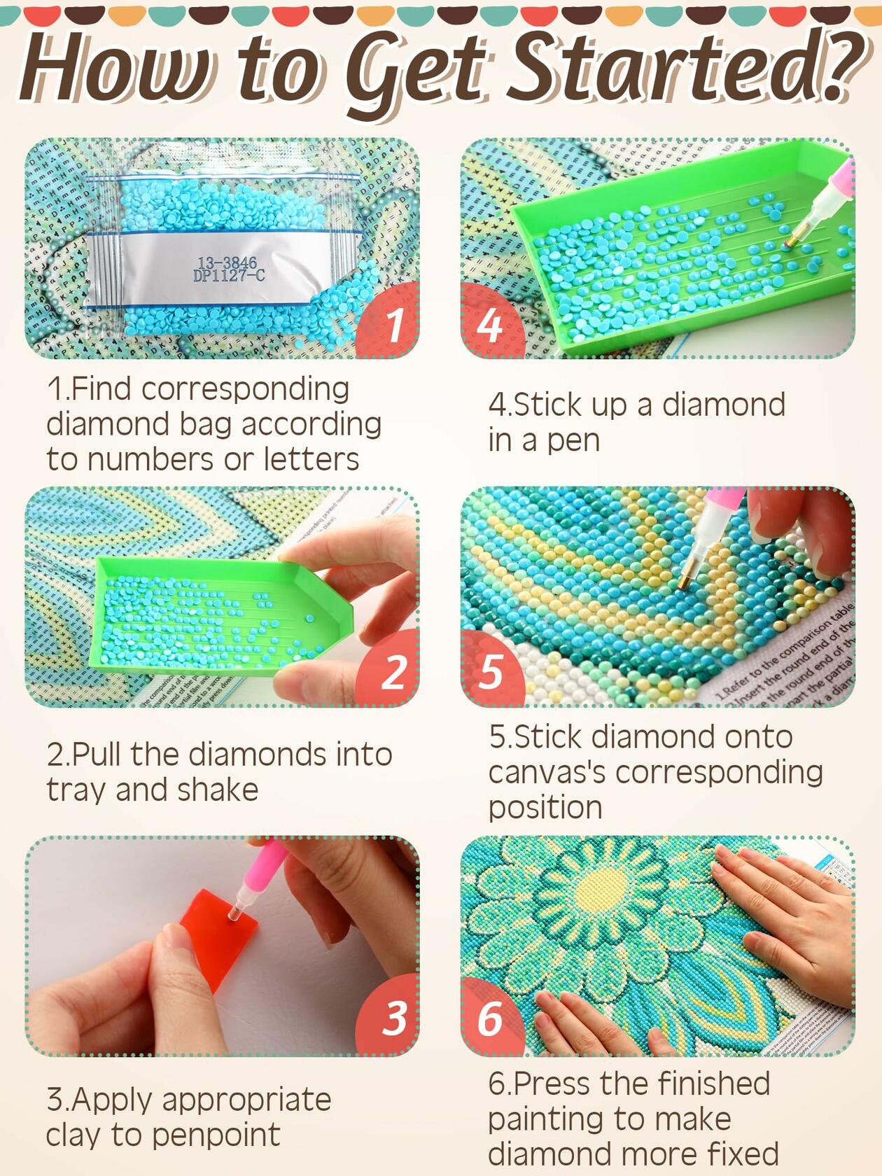 Tioncy 4 Pcs Diamond Painting Kits 11.8x15.8in Mandala Flower Wall Art