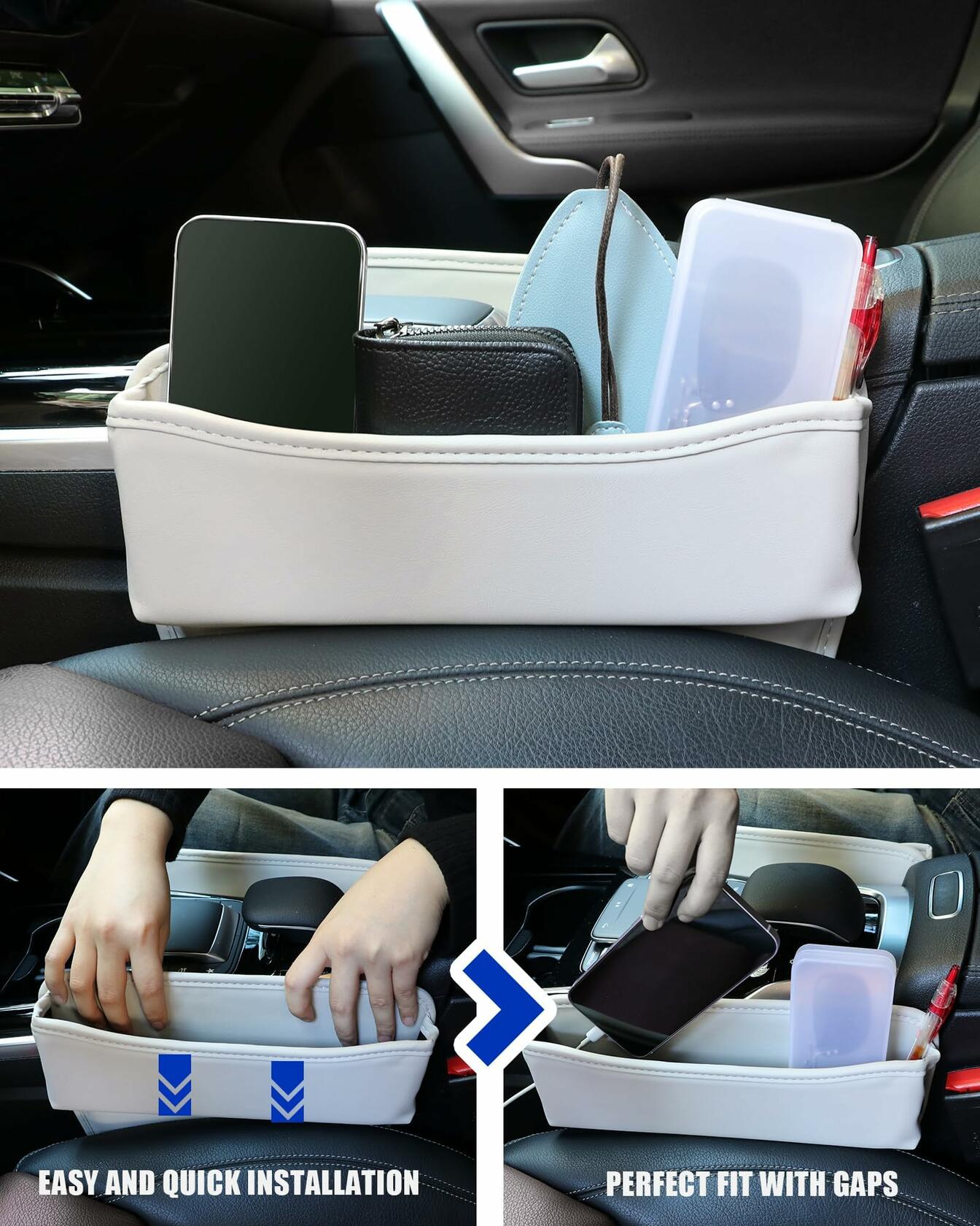 DewyLeaf Car Seat Gap Filler Organizer Leather Front Seat Storage Grey 2 Pack