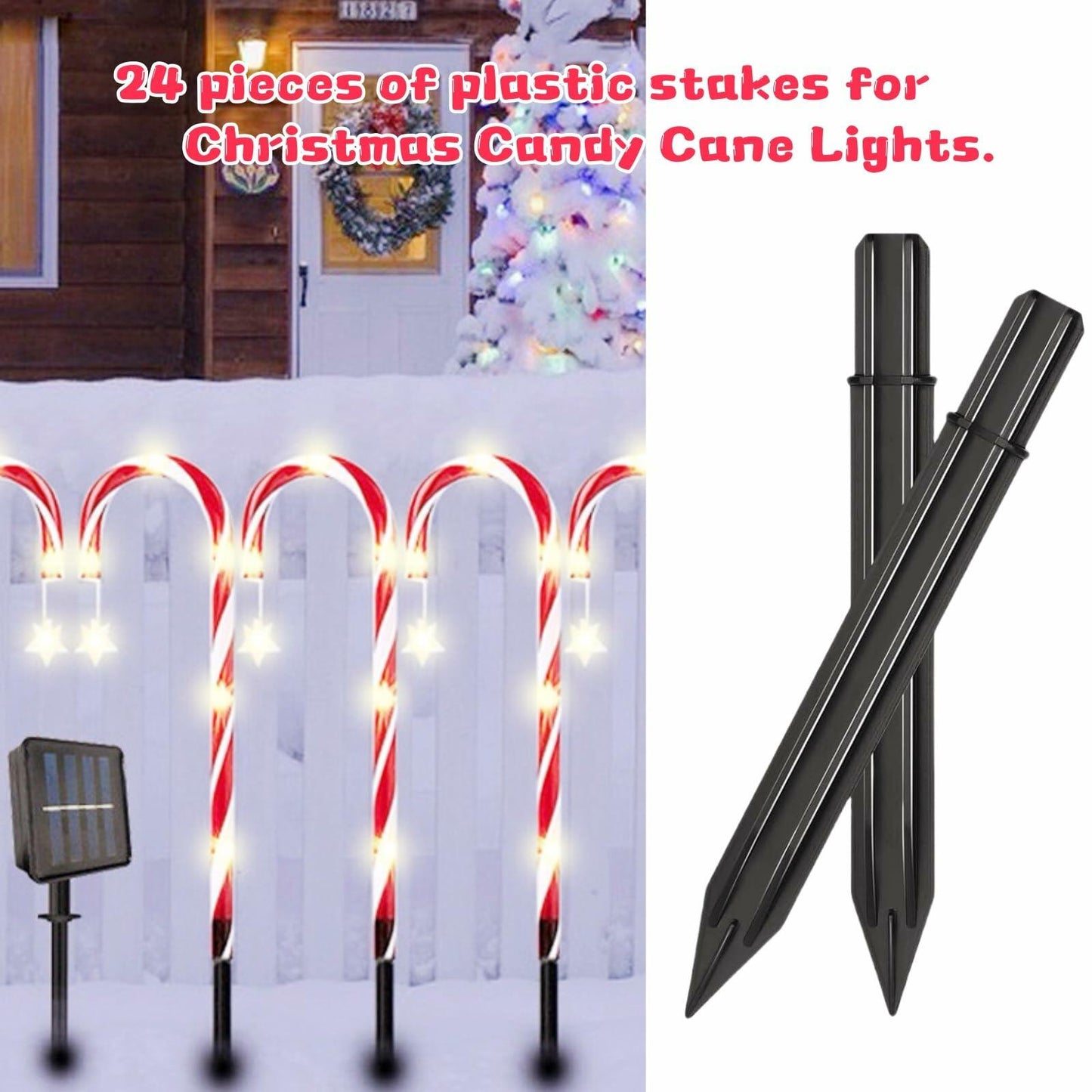 CYLHCM 24PCS Plastic Candy Cane Stakes for Christmas Lights 0.68-6.05in