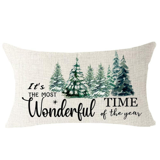 NIDITW Christmas Pine Tree Lumbar Pillow Cover Cotton Linen 12x20 Inches