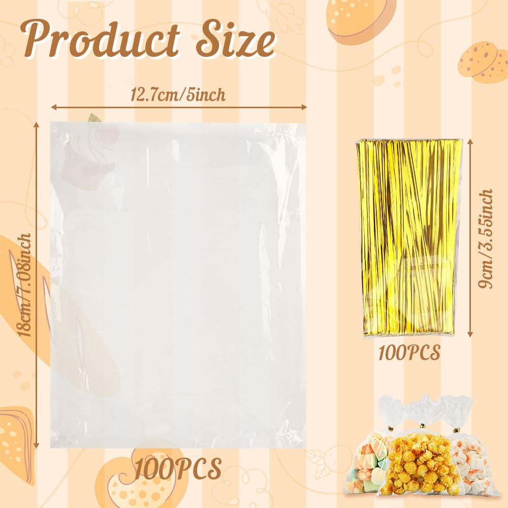 Clear Cellophane Gift Bags 5x7 Inch 200 Pcs with Twist Ties