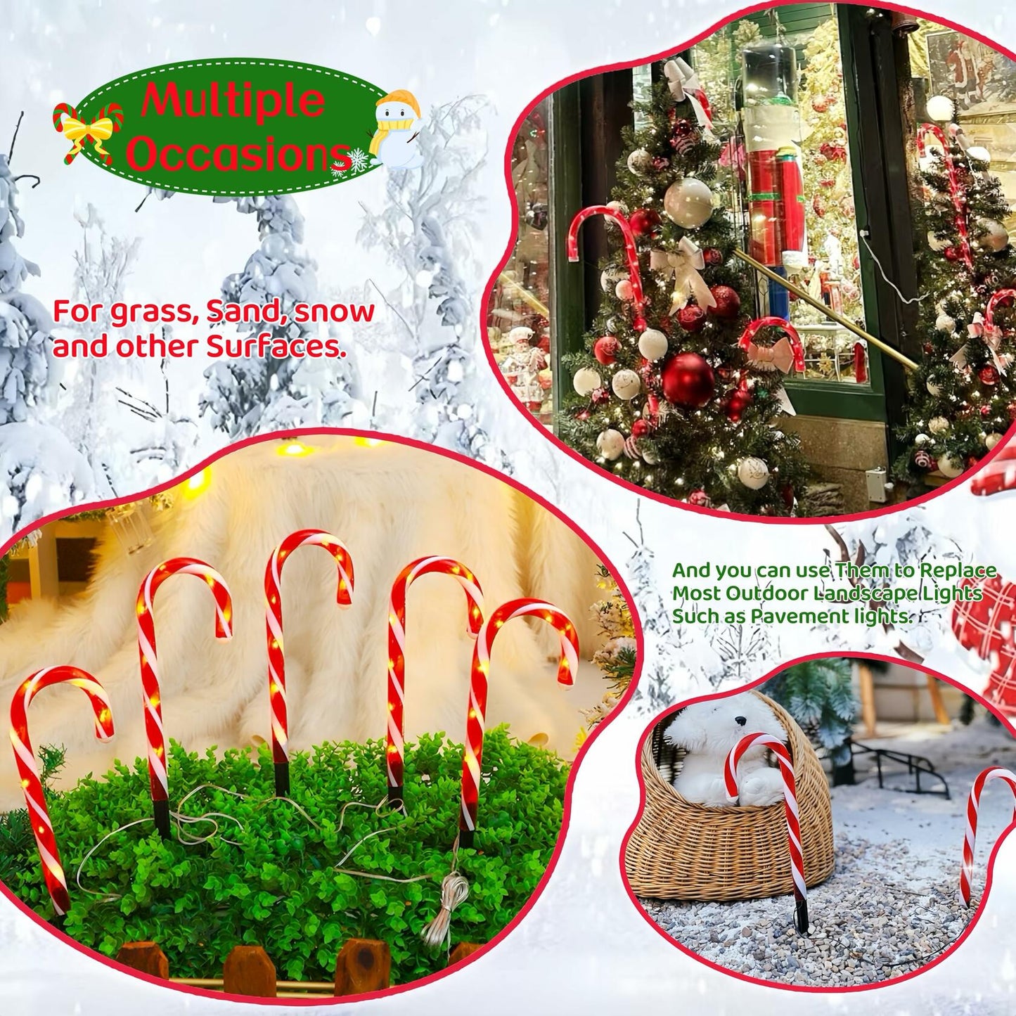 CYLHCM 24PCS Plastic Candy Cane Stakes for Christmas Lights 0.68-6.05in