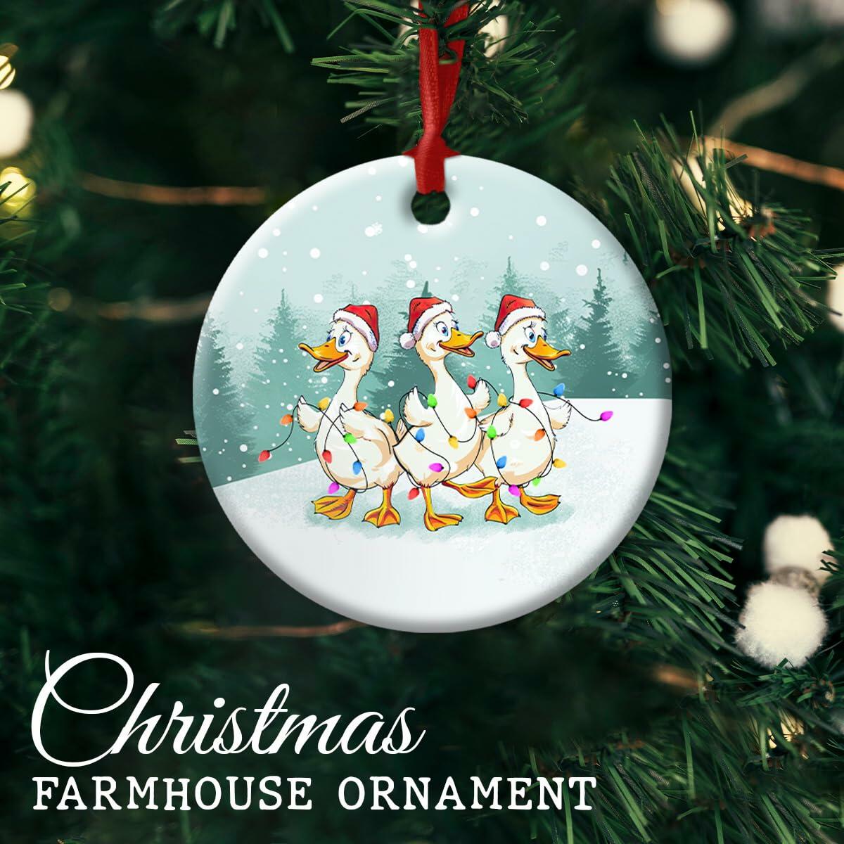 CHOANG Donkey Christmas Ceramic Ornament Holly Peeking Farm Animal Decor