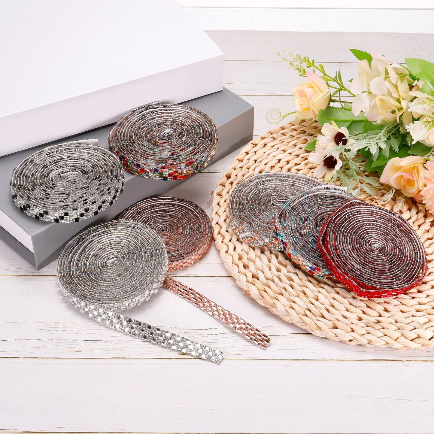 MECCANIXITY 10mm Self Adhesive Crystal Rhinestone Ribbon 5 Yards Black