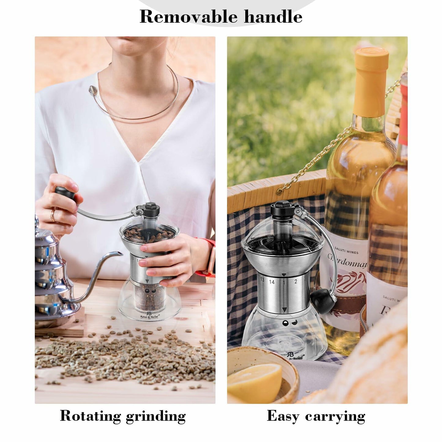 ROMER & BECHTEL Manual Coffee Grinder 14 Adjustable Ceramic Burr Black