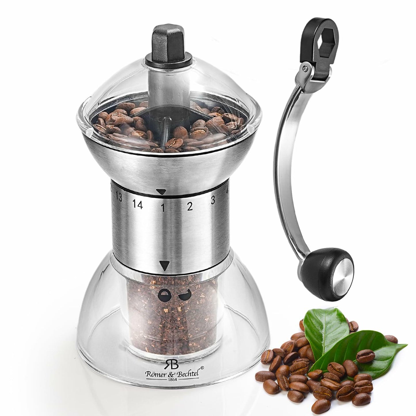 ROMER & BECHTEL Manual Coffee Grinder 14 Adjustable Ceramic Burr Black