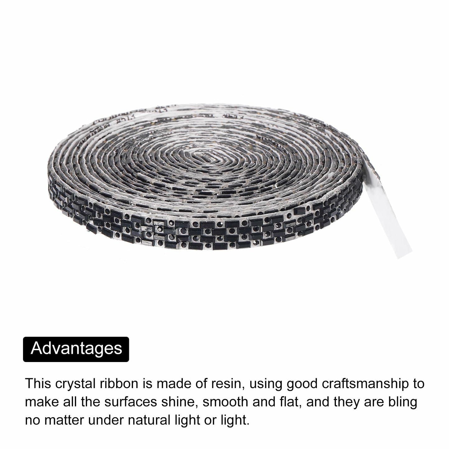 MECCANIXITY 10mm Self Adhesive Crystal Rhinestone Ribbon 5 Yards Black