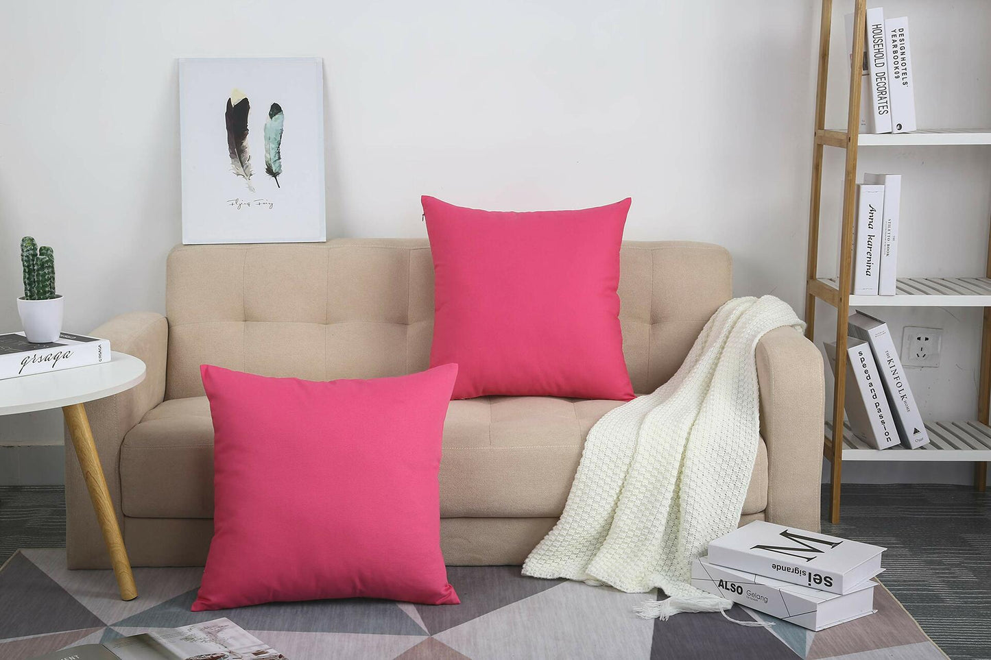 TangDepot Cotton Canvas Throw Pillow Cover 24x24 Hot Pink 1 Count