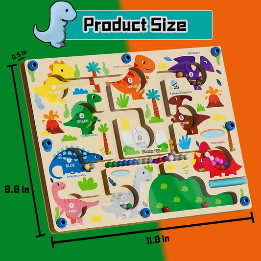IOOZ Magnetic Color & Number Maze Montessori Wooden Dinosaur Puzzle Toy