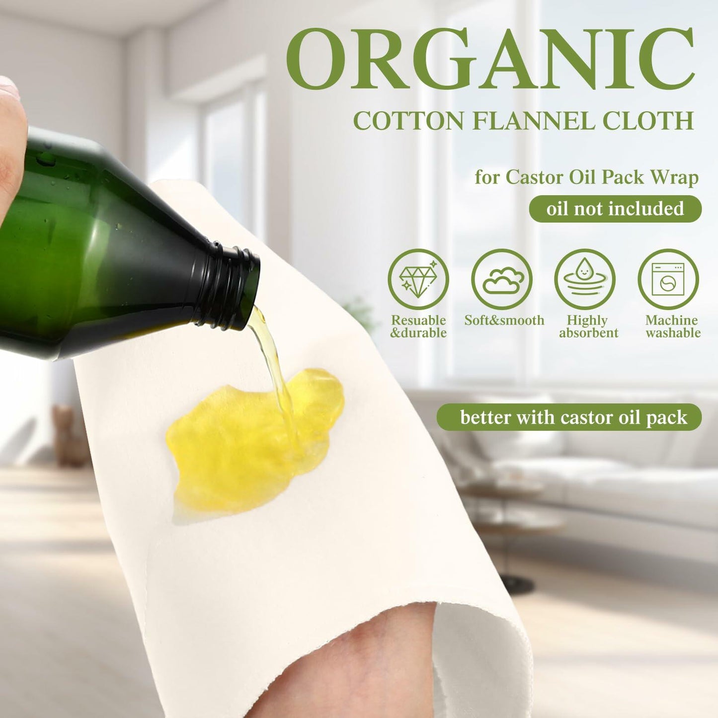 Tingjoo Organic Cotton Flannel Castor Oil Wrap 24 Pcs 15x13 Unbleached