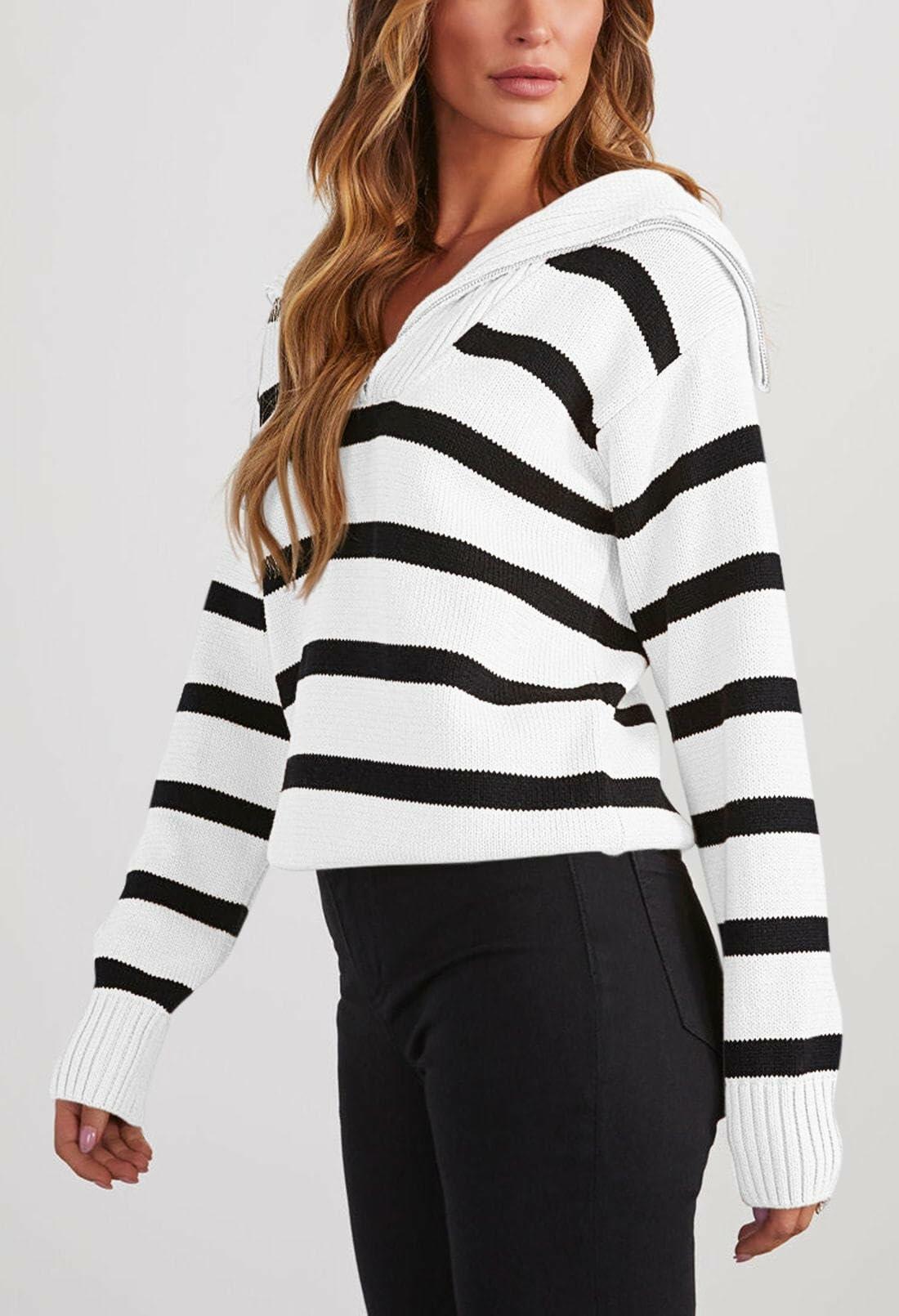 Pink Queen Autumn Striped Knitted Sweater White Stripe Pullover Size L