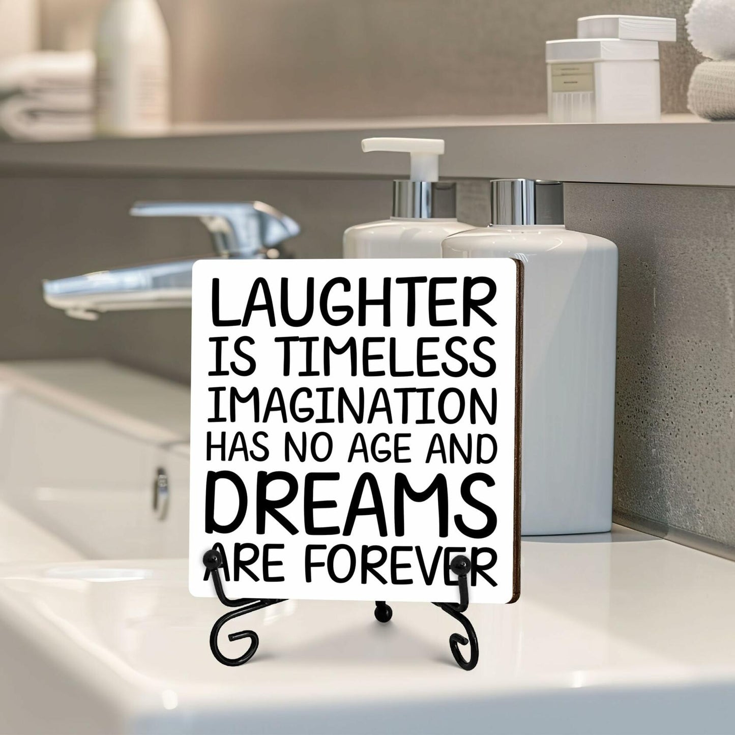 Funny Desk Decor Laughter is Timeless Sign Home Office 5x5 Inches