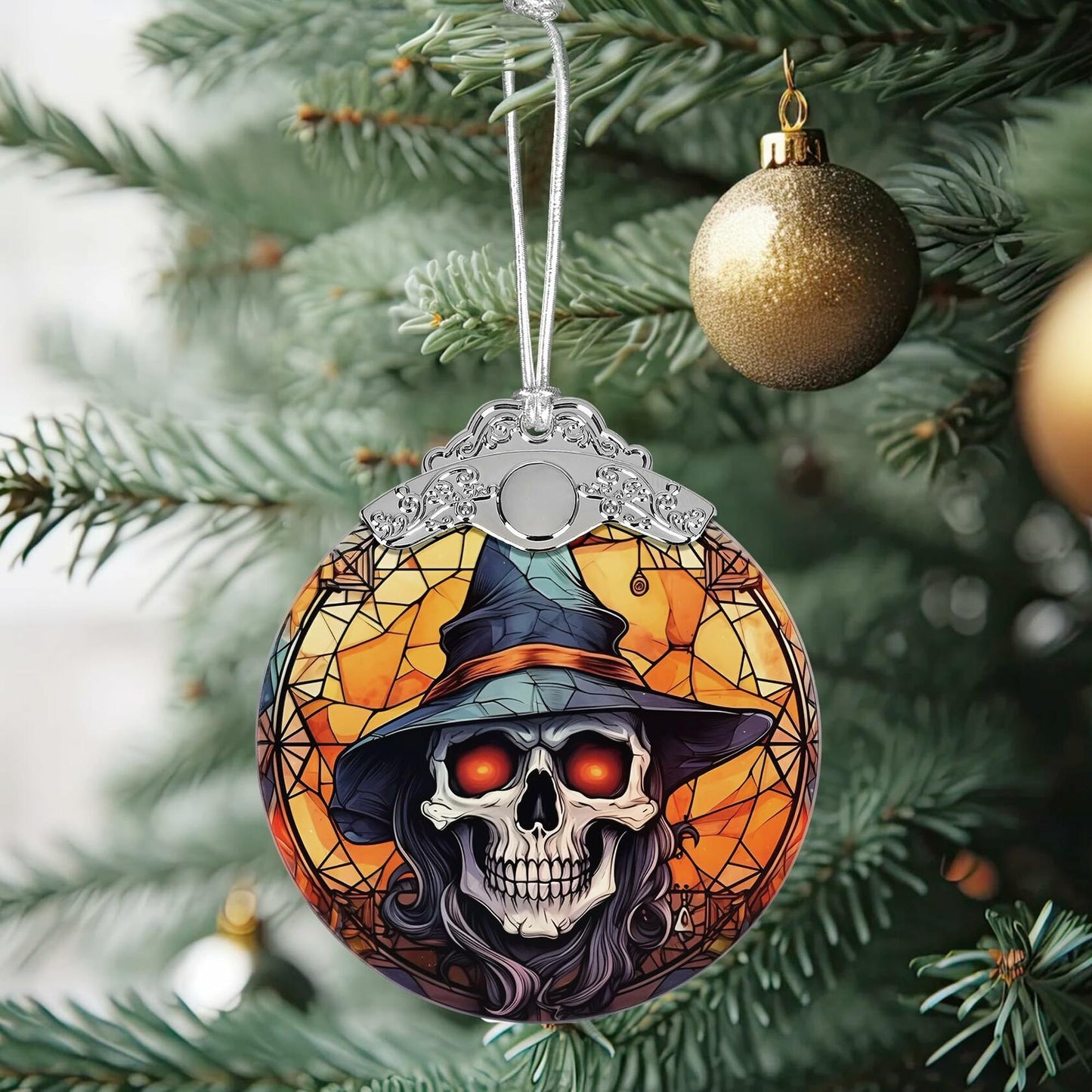 Terrifying Skull Christmas Ornament Stained Glass Holiday Decoration