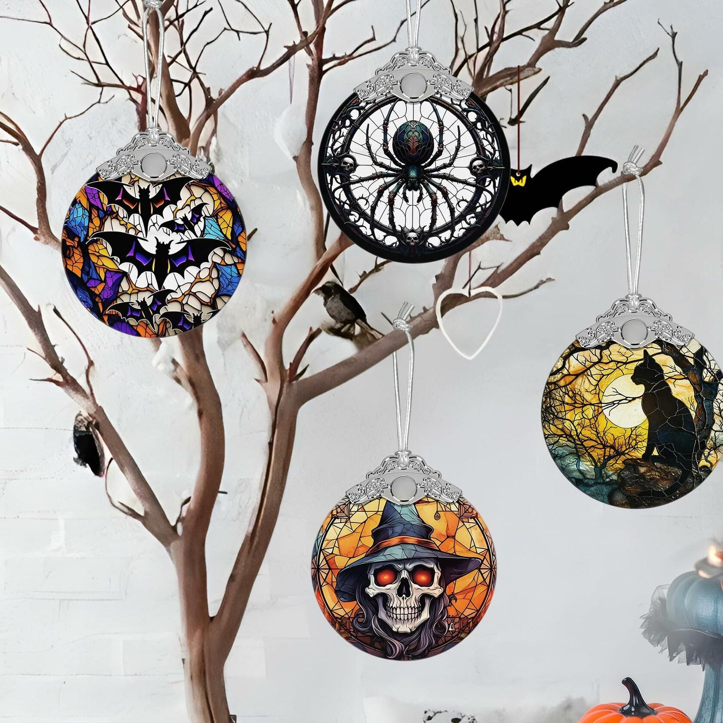Terrifying Skull Christmas Ornament Stained Glass Holiday Decoration