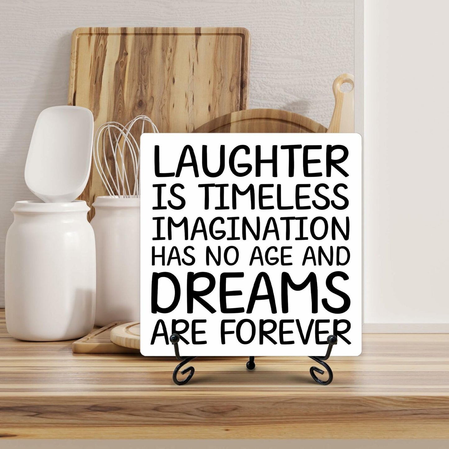 Funny Desk Decor Laughter is Timeless Sign Home Office 5x5 Inches