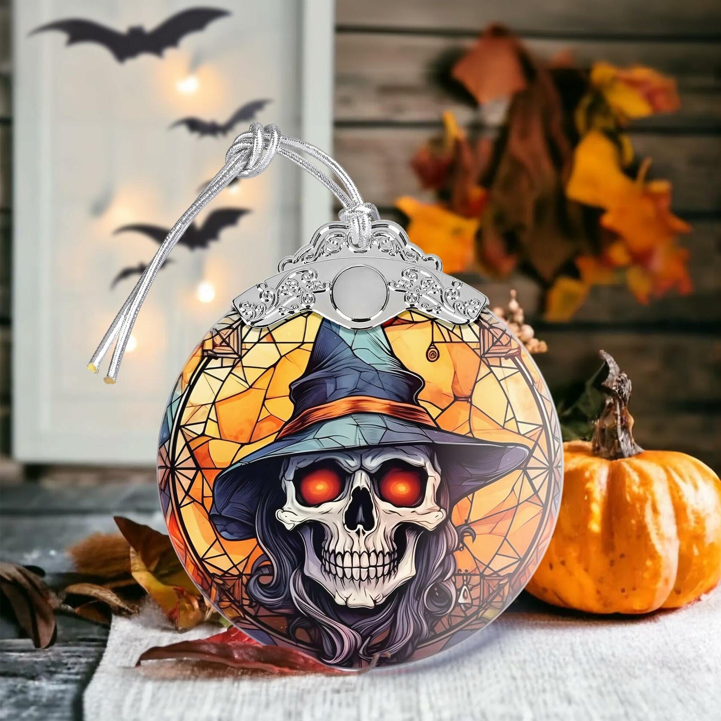 Terrifying Skull Christmas Ornament Stained Glass Holiday Decoration