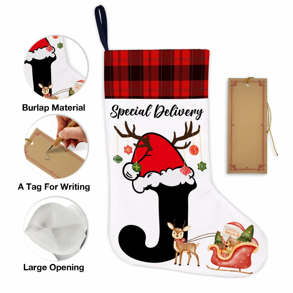 TSUYAWU Letter J Christmas Stocking Holiday Decoration 18x12 Inch