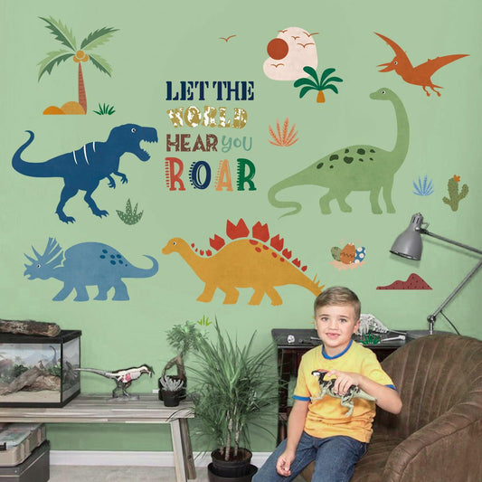 decalmile Boho Dinosaur Wall Decals Dino Palm Tree Baby Nursery Decor