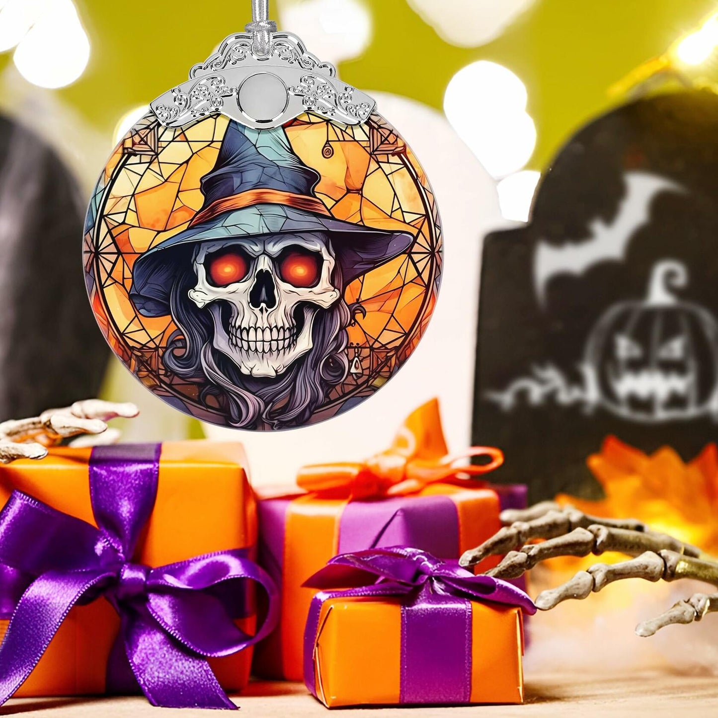 Terrifying Skull Christmas Ornament Stained Glass Holiday Decoration