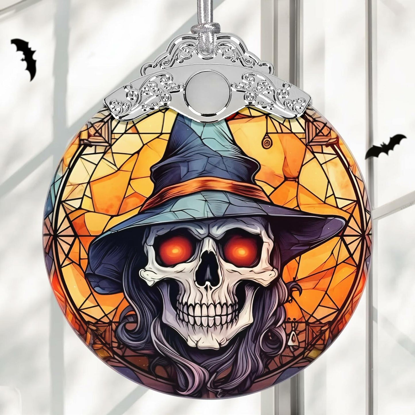 Terrifying Skull Christmas Ornament Stained Glass Holiday Decoration