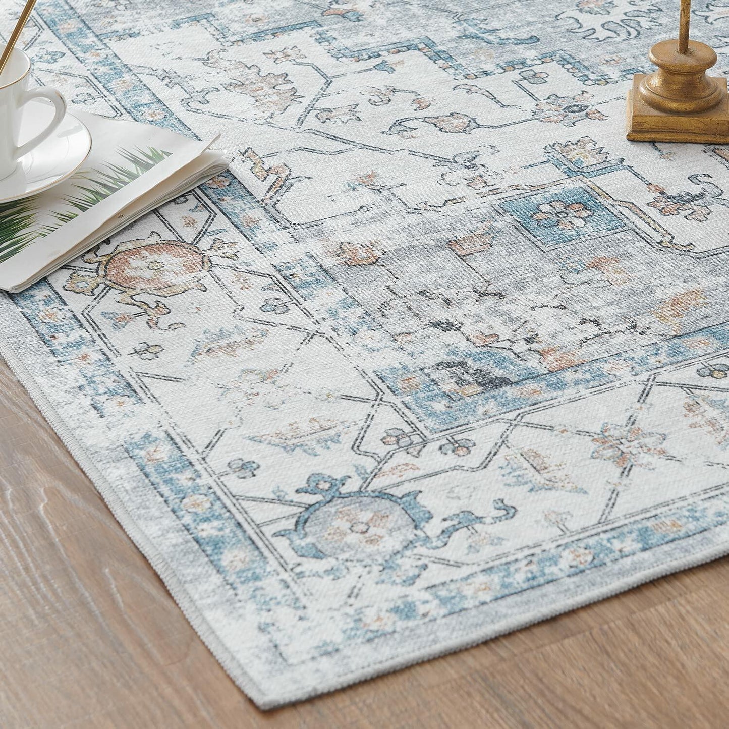 jinchan Washable 3x5 Tribal Area Rug Non Slip Red Blue