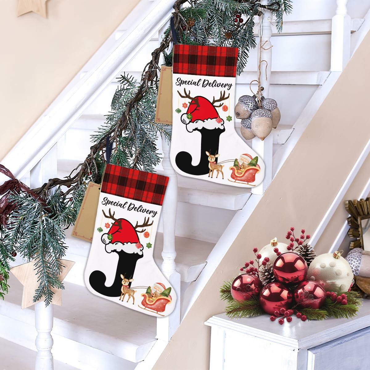 TSUYAWU Letter J Christmas Stocking Holiday Decoration 18x12 Inch