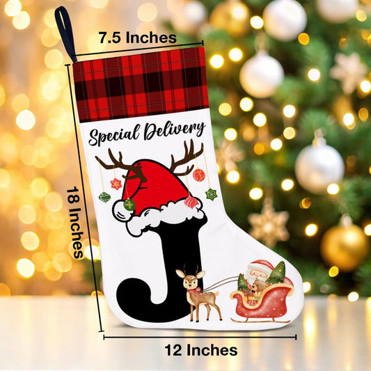 TSUYAWU Letter J Christmas Stocking Holiday Decoration 18x12 Inch