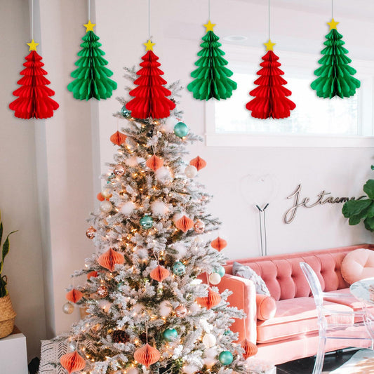 Christmas Tree Honeycomb Paper Pendant Decorations 4 pcs Hanging Ornaments